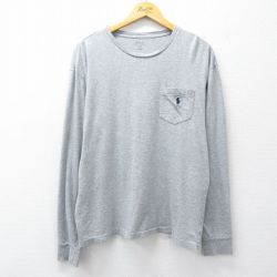 XL★古着 ラルフローレン 長袖 ブランド Tシャツ メンズ ワンポイントロゴ 胸ポケット付き コットン クルーネック グレー 霜降り 26apr02
