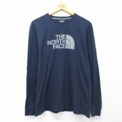 L★古着 ノースフェイス 長袖 Tシャツ メンズ ビッグロゴ コットン クルーネック 紺 26apr02