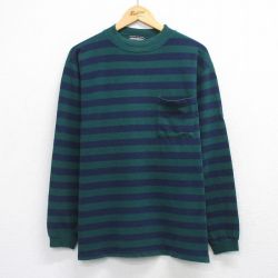 90s 長袖Tシャツ モックネック グリーンボーダー XL | 古着