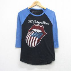 M★古着 7分袖 ロック バンド Tシャツ メンズ ローリングストーンズ ツートンカラー ラグラン コットン クルーネック USA製 黒他 26apr03