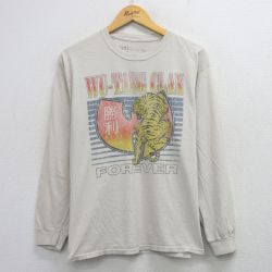 XL★古着 長袖 ヒップホップ ラップ Tシャツ メンズ ウータンクラン コットン クルーネック ベージュ系 26apr03