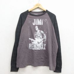 L★古着 リップルジャンクション 長袖 ロック バンド Tシャツ メンズ ジミヘンドリックス 大きいサイズ ラグラン クルーネック グレー 霜降り他 26apr06