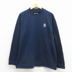 XL★古着 長袖 ビンテージ Tシャツ メンズ 90年代 90s 1044 コットン モックネック ハイネック USA製 紺 26apr06