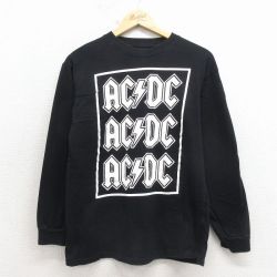 M★古着 長袖 ロック バンド Tシャツ メンズ AC/DC コットン クルーネック 黒 26apr06