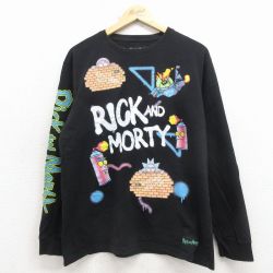 XL★古着 長袖 Tシャツ メンズ アニメ リックアンドモーティ コットン クルーネック 黒 26apr06