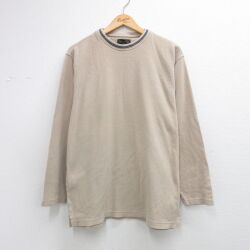XL★古着 バンヒューセン 長袖 ビンテージ Tシャツ メンズ 00年代 00s 無地 コットン クルーネック ベージュ 26apr14