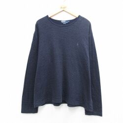 XL★古着 ラルフローレン 長袖 ブランド Tシャツ メンズ 90年代 90s ワンポイントロゴ 大きいサイズ コットン クルーネック 紺 ボーダー 26apr14