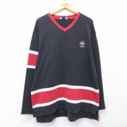 XL★古着 ノーティカ 長袖 ブランド Tシャツ メンズ コンペティション ワンポイントロゴ 大きいサイズ ロング丈 コットン Vネック 黒他 26apr16