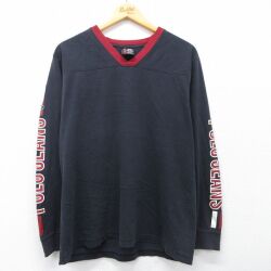 XL★古着 ラルフローレン ポロジーンズ 長袖 ブランド フットボール Tシャツ メンズ ビッグロゴ コットン Vネック 黒他 26apr16