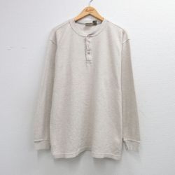 XL★古着 エルエルビーン 長袖 ビンテージ Tシャツ メンズ 00年代 00s 無地 大きいサイズ コットン ヘンリーネック 薄ベージュ系 26apr21