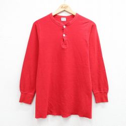 S★古着 デュオフォールド duofold 長袖 ビンテージ サーマル Tシャツ メンズ 70年代 70s 無地 ヘンリーネック 赤 26apr21