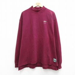 XL★古着 長袖 ビンテージ Tシャツ メンズ 90年代 90s LBI 魚 大きいサイズ コットン モックネック ハイネック USA製 エンジ 26apr21