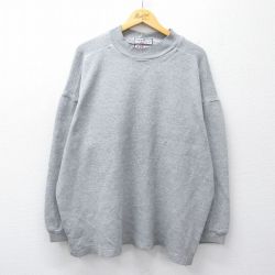 XL★古着 長袖 ビンテージ Tシャツ メンズ 90年代 90s 無地 大きいサイズ コットン モックネック ハイネック USA製 グレー 霜降り 26apr22
