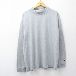XL★古着 チャンピオン champion 長袖 ビンテージ Tシャツ メンズ 00年代 00s 無地 大きいサイズ モックネック ハイネック グレー 霜降り 26apr22