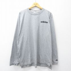 XL★古着 アディダス adidas 長袖 ビンテージ Tシャツ メンズ 00年代 00s ワンポイントロゴ クルーネック グレー 霜降り 3本ライン 26apr22