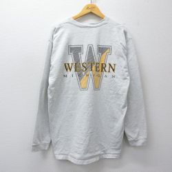 XL★古着 ジャンスポーツ 長袖 ビンテージ Tシャツ メンズ 90年代 90s ミシガン レスリング コットン クルーネック USA製 薄グレー 霜降り 26apr22