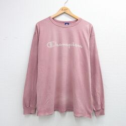 XL★古着 チャンピオン Champion 長袖 ビンテージ Tシャツ メンズ 90年代 90s ビッグロゴ フェード コットン クルーネック USA製 ピンク系【spe】 26apr28
