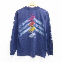 L★古着 オーシャンパシフィック OP 長袖 ビンテージ Tシャツ メンズ 90年代 90s サーフィン ビッグロゴ 胸ポケット付き クルーネック 紺【spe】 26apr28
