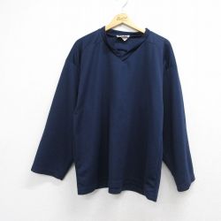 XL★古着 長袖 ビンテージ 90年代 90s 無地 大きいサイズ Vネック 紺 26may07