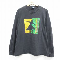 XL★古着 ヘインズ 長袖 ビンテージ Tシャツ メンズ 90年代 90s ETHNIC DANCE FESTIVAL コットン クルーネック 黒【spe】 26may07