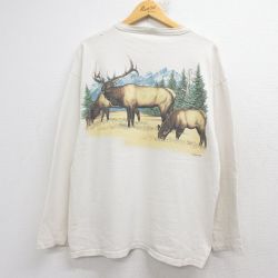 90s 長袖Tシャツ シカ 生成り ベージュ XL | 古着