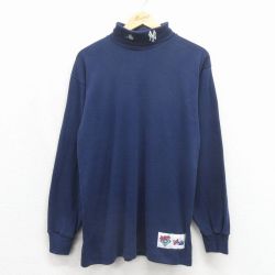 XL★古着 マジェスティック 長袖 ビンテージ Tシャツ メンズ 90年代 90s MLB ニューヨークヤンキース タートルネック ハイネック USA製 紺 メジャーリーグ ベースボール 野球【spe】 26may11