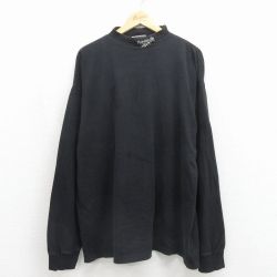 XL★古着 リーボック 長袖 ビンテージ Tシャツ メンズ 90年代 90s ワンポイントロゴ 大きいサイズ コットン モックネック ハイネック 黒 26may11
