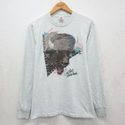 M★古着 フルーツオブザルーム 長袖 ビンテージ Tシャツ メンズ 90年代 90s バッファロー クルーネック USA製 グレー 霜降り【spe】 26may13