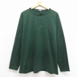 90s 長袖Tシャツ ヘンリーネック グリーン XL | 古着