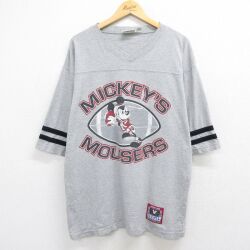 00s 7分袖フットボールTシャツ ディズニーミッキー グレー XL | 古着