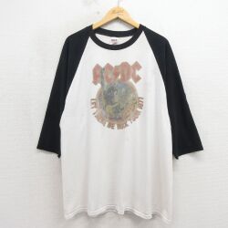 XL★古着 7分袖 ビンテージ ロック バンド Tシャツ メンズ 00年代 00s AC/DC コットン ラグラン ホワイト【spe】 26may21