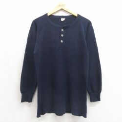 90s 長袖ヘンリーネックTシャツ ネイビー L | 古着