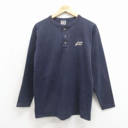 M★古着 長袖 ビンテージ Tシャツ メンズ 00年代 00s Stony コットン ヘンリーネック ネイビー 26may27