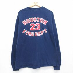 ヘインズ 00s 長袖Tシャツ ヒューストン消防署 ネイビー XL | 古着