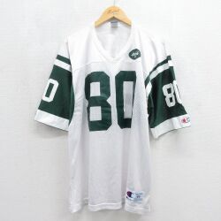 XL★古着 チャンピオン champion 半袖 ビンテージ フットボール Tシャツ メンズ 90年代 90s NFL ニューヨークジェッツ ウェインクレベット 80 大きいサイズ メッシュ地 Vネック ホワイト アメフト スーパーボウル ユニフォーム ゲームシャツ【spe】 26jun10