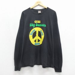 00s 長袖Tシャツ ピースマーク ブラック メンズXL相当 | 古着