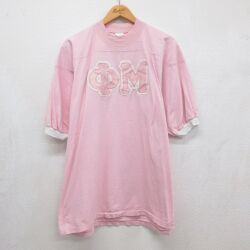 90s 半袖フットボールTシャツ ギリシャ文字 ピンク メンズXL相当 | 古着