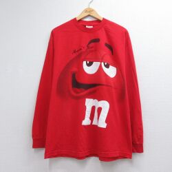 XL★古着 長袖 Tシャツ メンズ ｍ&ｍs コットン クルーネック レッド 26jun18