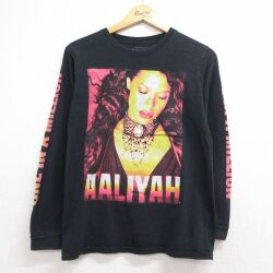長袖ラップTシャツ アリーヤ ブラック メンズS相当 | 古着