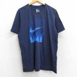 XL★古着 ナイキ NIKE 半袖 ブランド Tシャツ メンズ ビッグロゴ コットン クルーネック 紺 ネイビー 25jul01 中古