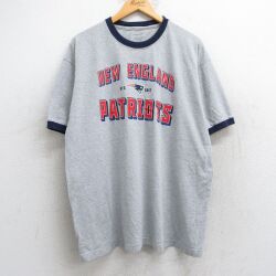 【50%OFF】XL★古着 リーボック REEBOK 半袖 ブランド Tシャツ メンズ NFL ニューイングランドペイトリオッツ 大きいサイズ クルーネック グレー 霜降り リンガー アメフト スーパーボウル 25jul01 中古