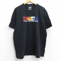 XL★古着 ノースフェイス THE NORTH FACE 半袖 ブランド Tシャツ メンズ ワンポイントロゴ EXPLORING 大きいサイズ コットン クルーネック 黒 ブラック 25jul01 中古