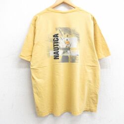 XL★古着 ノーティカ NAUTICA 半袖 ブランド Tシャツ メンズ ビッグロゴ 船 大きいサイズ コットン クルーネック 黄色 イエロー 25jul01 中古