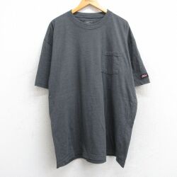 XL★古着 ディッキーズ Dickies 半袖 ブランド Tシャツ メンズ 無地 胸ポケット付き 大きいサイズ ロング丈 クルーネック 濃グレー 霜降り 【spe】 25jul01 中古