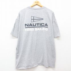 XL★古着 ノーティカ NAUTICA 半袖 ブランド Tシャツ メンズ ビッグロゴ 大きいサイズ コットン クルーネック グレー 霜降り 25jul02 中古