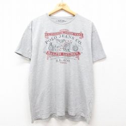 XL★古着 ラルフローレン Ralph Lauren ポロジーンズ 半袖 ブランド Tシャツ メンズ ビッグロゴ 大きいサイズ クルーネック グレー 霜降り 25jul02 中古