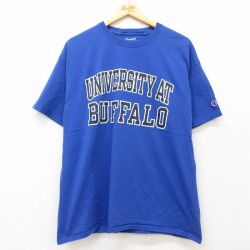 XL★古着 チャンピオン champion 半袖 ブランド Tシャツ メンズ BAFFALO クルーネック 青 ブルー 25jul02 中古