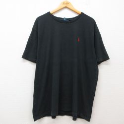 XL★古着 ラルフローレン Ralph Lauren 半袖 ブランド Tシャツ メンズ 90年代 90s ワンポイントロゴ 大きいサイズ コットン クルーネック 黒 ブラック 25jul02 中古