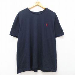 XL★古着 ラルフローレン Ralph Lauren 半袖 ブランド Tシャツ メンズ ワンポイントロゴ 大きいサイズ コットン クルーネック 紺 ネイビー 25jul02 中古