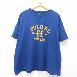 XL★古着 ラルフローレン Ralph Lauren 半袖 ブランド Tシャツ メンズ ビッグロゴ ワンポイントロゴ 大きいサイズ コットン クルーネック 青 ブルー 25jul02 中古
